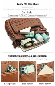 Detailansicht der braunen Kunstleder-Handtasche mit viel Stauraum und Reißverschluss