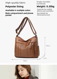 Braune Schultertasche aus Kunstleder mit Webstruktur, vielen Taschen und Maßen 28x22x11cm