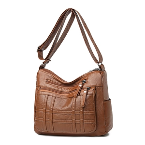Damen Casual PU Leder Umhängetasche Große Kapazität Multi Reißverschlusstasche Schultertasche Verstellbarer Gurt Mode Handtasche