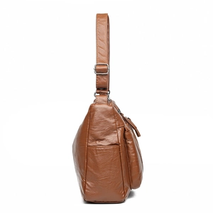 Braune Vintage-Lederschultertasche für Damen mit Reißverschluss-Mehrfachfachdesign