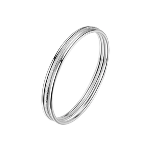 Polished silver stacked ring featuring a frosted glitter band inlay for women