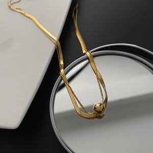 Double Layer Snake Chain Necklace With Polished Ball Pendant Titanium Steel Minimalist Luxury Jewelry For Women