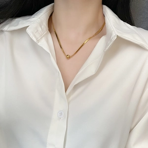 Elegant gold titanium steel snake chain necklace with a single round bead pendant for women