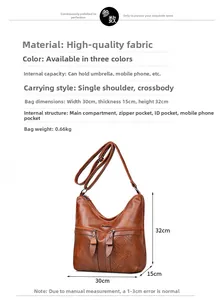 Spécifications de taille et détails des poches intérieures pour le sac vintage en cuir PU
