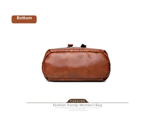 Vue détaillée du fond du sac en cuir PU marron avec coutures précises et finitions perforées