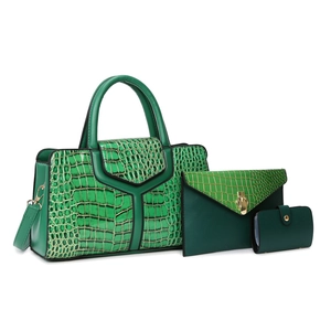 Femme Sac À Main Pochette Portefeuille Motif Crocodile Cuir PU Surpiqûre Y Poignée Supérieure Fourre-Tout Mode Business