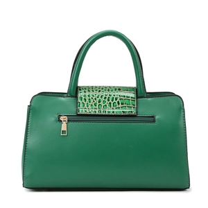 Sac à main vert foncé avec gaufrage crocodile, détails dorés et poche zippée