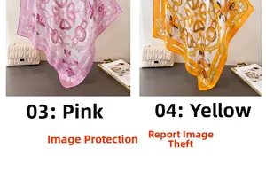 Detailed close-up of silk square scarves featuring chain, butterfly, and floral patterns