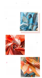 Detailed view of geometric and leopard print silk-like scarf with refined edge stitching