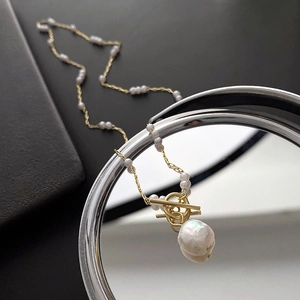 Freshwater Pearl Pendant Necklace Gold Plated Copper Fine Chain Minimalist Elegant Jewelry For Women With OT Buckle