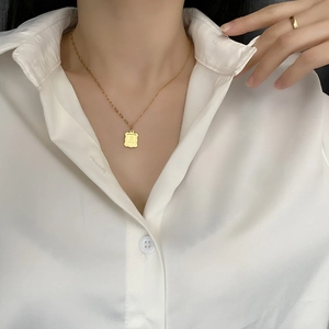 Titanium Steel Necklace French Niche Design Square Photo Frame Pendant Take Your Memory Engraved Elegant Jewelry For Women