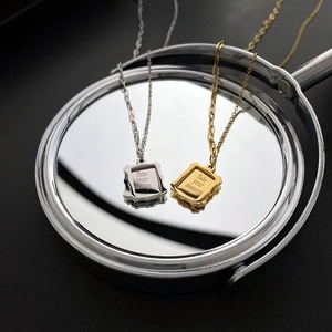 Gold and silver stainless steel photo frame necklaces with Take your memory engraving