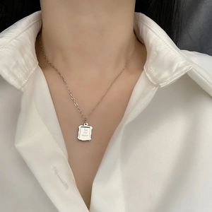 Silver stainless steel picture frame necklace with 'Take your memory' engraving