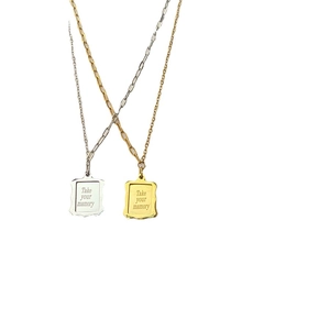 French design titanium steel rectangular frame pendant necklace in gold and silver finish