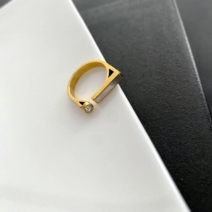 Gold plated open ring with natural shell inlay and sparkling round zircon stone
