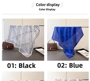 Macro detail of geometric polka dot silk-like scarves in black and blue color variants