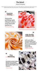 Detail view of premium faux silk scarves showing geometric patterns and fine stitched edges