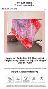 Détails du foulard en soie rose à motif tournesol avec dimensions et entretien