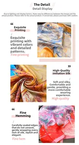 Vue détaillée de l'imprimé tournesol sur foulard en soie avec texture et bordures de qualité
