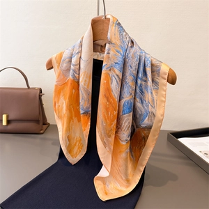 Écharpe Carrée Imprimée Peinture À L'huile Polyester Satin Artificielle Tournesols Bandana Cheveux Artistique Accessoire Mode