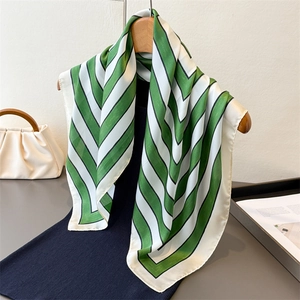 Elegant Geometric Striped Satin Square Scarf For Women Lightweight Polyester Fashion Bandana Headwrap Neck Scarf For Office Daily Wear