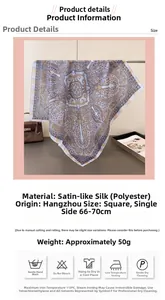 Classic paisley print faux silk square scarf details with 70cm satin polyester fabric