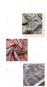 Detailed view of paisley faux silk scarf showing vibrant prints and precision hemmed edges