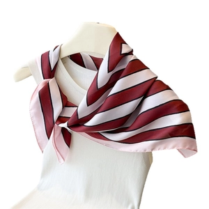 Elegant geometric stripe silk scarf for women in classic red, white, and black pattern