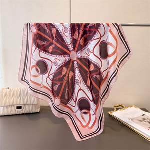 Elegant equestrian silk scarf with pink and brown horse pattern on white background