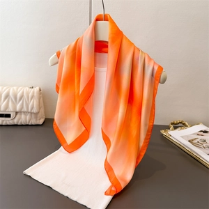 Fashion Floral Printed Faux Satin Square Scarf Gradient Satin Headband Shawl For Women Lightweight Neck Wrap Accessories