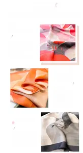Detailed view of high-quality faux silk scarves with vibrant floral prints and smooth edges
