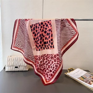 Silk leopard print square scarf for women with pink animal patterns and chic borders