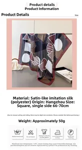 Detailed close-up of geometric pattern faux silk scarf with high-quality satin texture