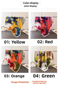 Detail showcasing four elegant color patterns of silk scarves with artistic horse prints