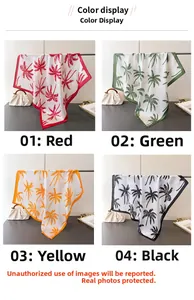 Detailed view of four colorful silk square scarves featuring tropical palm tree prints