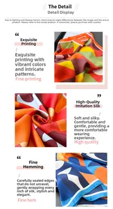 Détails d'un foulard en soie synthétique avec motifs géométriques et finitions nettes