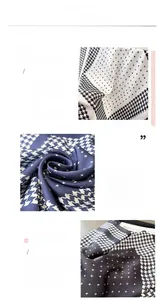 Détails des motifs pied-de-poule sur des foulards carrés en soie artificielle