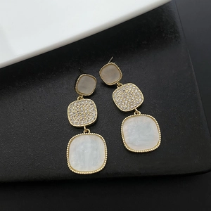 Elegant geometric drop earrings with gold finish and sparkling pave set micro stones