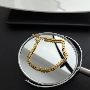 Minimalist Cube Bead Bracelet Titanium Steel Geometric Link Chain Adjustable Fashion Jewelry For Women