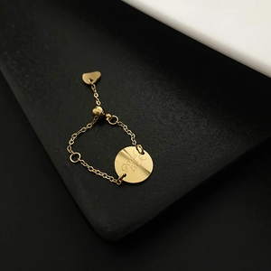 Bague Chaîne En Acier Titane Or Pour Femmes Ajustable Lettre M Pièce Pendentif Coeur Chance Bijoux Rétro Minimalistes