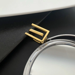 Minimalist 18k gold plated stainless steel geometric hollow ring with mountain design