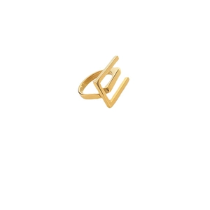Polished 18k gold plated geometric open ring with minimalist hollow mountain shape design
