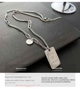 Detailed shot of titanium steel necklace with engraved Dear LOVE YOU square pendant