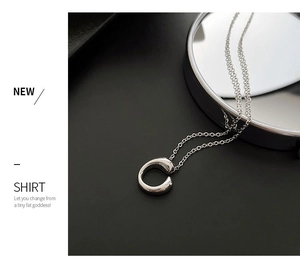 Modern silver titanium steel U-shaped pendant necklace with polished metallic finish