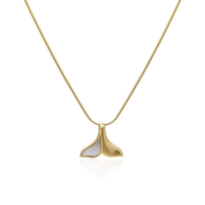 Collana minimalista in titanio dorato con ciondolo a coda di sirena e madreperla bianca