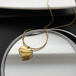 Heart Pendant Necklace Titanium Steel Snake Chain Polished Mirror Finish Minimalist Aesthetic Jewelry For Women