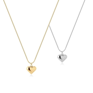 Minimalist gold and silver heart pendant necklaces with polished snake chain finish