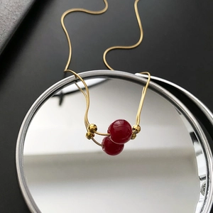 Red Bead Pendant Necklace Titanium Steel Gold Snake Bone Chain Minimalist Vintage Jewelry Women Clavicle Chain Elegant