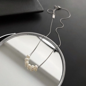 Minimalist Stainless Steel Necklace With Freshwater Pearl Elegant Gold Silver Color Clavicle Chain Women Jewelry