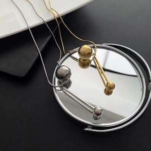 Collier Chaîne Serpent Moderne en Acier au Titane Avec Perle Ronde Géométrique Et Pendentif Barre Métallique Or Argent Bijoux Femme